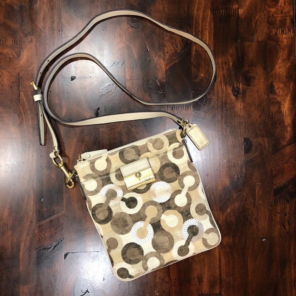 Coach sequin embellished neutral crossbody